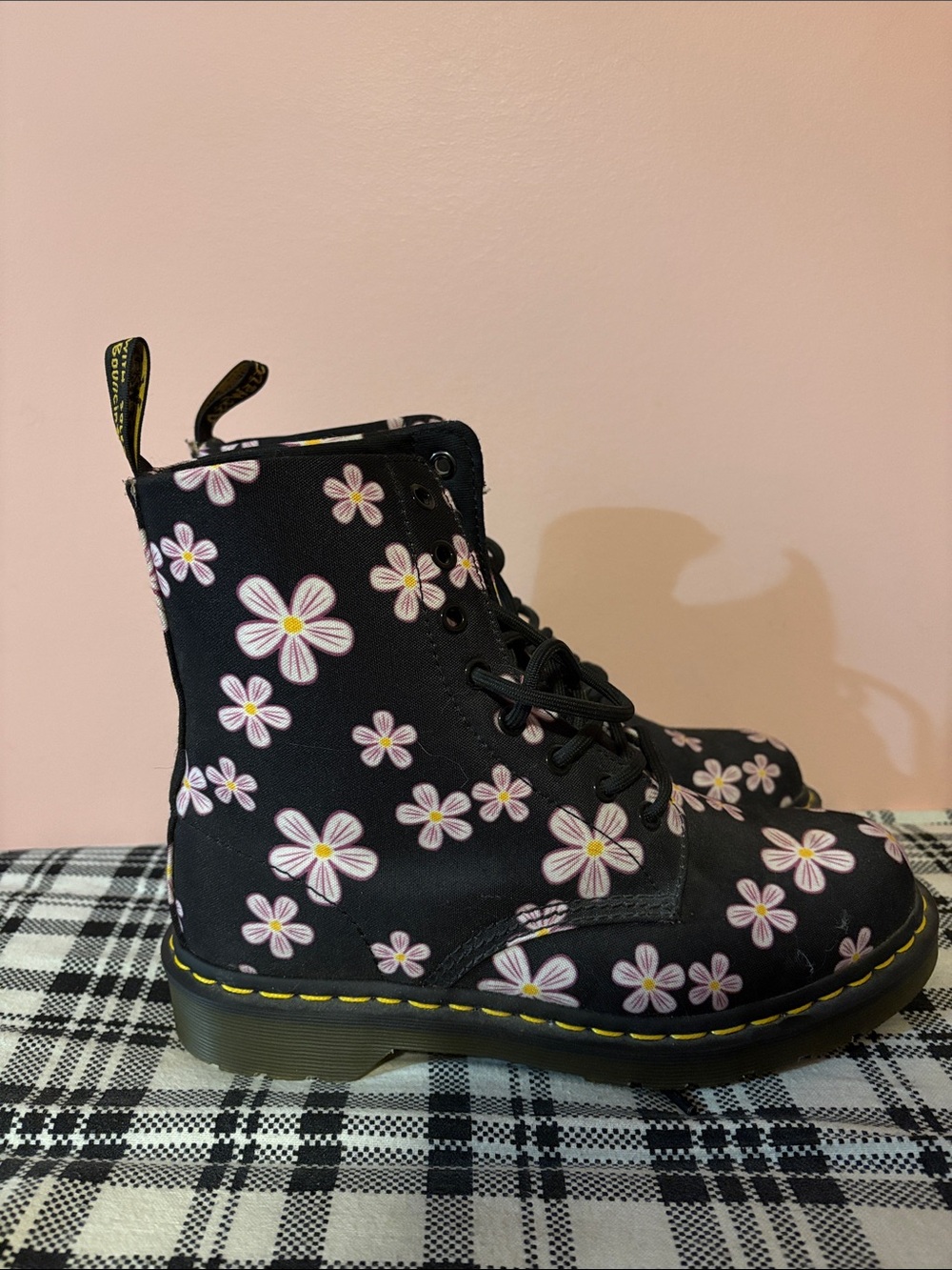 Dr. Martens Practically New Black Floral Lace-Up Boots